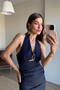 Navy Blue Buckle Window Detail Slim Denim Dress - 4