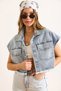 Women Blue Pocketed Double Pocket Fringed Hem Denim Vest YLK-19000078 - 4