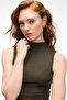 Miruva Women's Halter Neckline Stretch Fabric Zero Sleeve Dark Brown Blouse - 2