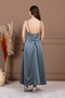 Satin Back Strap Detail Asymmetrical Cut Long Dress - Çağla - 5