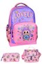 3-Piece Primary School Labubu Printed Lilac, Girl's School Bag with Nutrition and Pen Holder