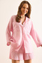 Women's Candy Pink Double Pocket Three Quarter Sleeve Flowy Shirt Gml-19001374 - 3