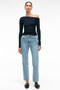 Olivienn Women's Off-The-Shoulder Asymmetrical Collar Long Sleeve Slim Fit Navy Blue Blouse - 5