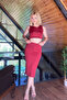 Women's Deep Slit Midi Skirt and Halter Neck Crop Top Bustier Double Set
