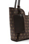 Monogram Printed Brown Shk108 Women's Hand and Shoulder Bag with Snap Fastener Faux Leather Wallet and Makeup Bag - 5