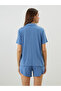 Two Mt Shop Quality Lcw Dream Blue Plain Short Sleeve Women's Shorts Pajama Set - 5