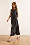 Women's Black Top Blouse Bottom Pocket Skirt Soft Texture Suit Tkm-19000414 - 3
