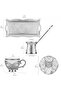 Two-Person Turkish Coffee Set, 2 White Gilded Porcelain Cups, Metal Tray, Coffee Pot (Silver) - 5