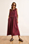 Women's Burgundy Top Blouse Bottom Pocket Skirt Soft Textured Suit Tkm-19000414 - 4