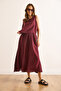 Women's Burgundy Top Blouse Bottom Pocket Skirt Soft Textured Suit Tkm-19000414 - 5