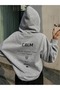 Back and Front Text Printed Women'S/Men's Unisex Oversize Hooded Black 3-Thread Sweatshirt - 3