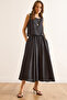 Women's Black Top Blouse Bottom Pocket Skirt Soft Texture Suit Tkm-19000414