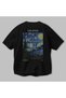 Van Gogh the Starry Night Back Printed Black Oversize T-Shirt Men Women Crew Neck Cotton T-Shirt - 4