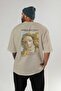 Sandro Botticelli Back Printed Beige Oversize T-Shirt Men Women Crew Neck Cotton Tshirt - 4