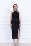 Sequin Sequin Halter Neck Tie-Detail Pencil Long Dress - Black