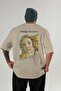 Sandro Botticelli Back Printed Beige Oversize T-Shirt Men Women Crew Neck Cotton Tshirt