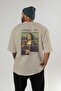 Leonardo Da Vinci Mona Lisa Back Printed Beige Oversize T-Shirt Men Women Crew Neck Cotton T-Shirt - 4