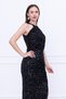 Sequin Sequin Halter Neck Tie-Detail Pencil Long Dress - Black - 4