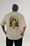 Frida Kahlo Back Printed Beige Oversize T-Shirt Men's Women's Crew Neck Cotton T-Shirt