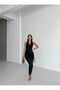 Degale Collar Halter Neck Side Lace up Drawstring Detail Open Side Slit Maxi Length Seersucker Dress - 6