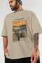 Edvard Munch Scream Front Printed Beige Oversize T-Shirt Men Women Crew Neck Cotton T-Shirt - 3