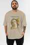 Sandro Botticelli Front Printed Beige Oversize T-Shirt Men Women Crew Neck Cotton t Shirt