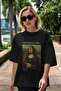 Leonardo Da Vinci Mona Lisa Front Printed Black Oversized T-Shirt Men Women Crew Neck Cotton t Shirt - 5