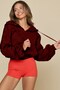 Women's Zippered Burgundy Hooded Sweatshirt 3 Thread Raised Fabric Oversize Cut - 3