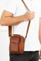 Men's Leather Steel Case Clamshell Shoulder and Hand Bag (15X19Cm) - Tan