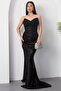 Strapless Neckline Chest Beaded Slit Dress Dmn4971 - 5