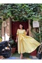 Yellow Big Bow Square Neck Poplin Flared Dress - 2