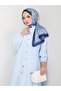 Women's Buttoned Floor Detailed Blue Linen Dress - 4