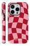 Case for iPhone 14 Pro Dual Layer Shock-Absorbing Protection Red Checkerboard Glossy Superior Protect Phone Case