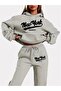 New York Brooklyn Print Hooded Oversize Women's Black and Grey Tracksuit Set