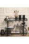 FFD Bar Cart Metal Bar Cart with Glass Shelves – 3-Tier Rolling Beverage Cart 80x40x90cm - 4