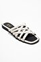 Alisha Ecru Genuine Leather Knitted Strap Women's Slippers - 3