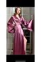 Women's Bridal Plum Spanish Sleeve Special Design Dressing Gown Long Silky Satin Kimono - 4