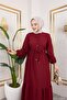 Women's Tested Long Bordo Burumuzk Dress - 4