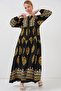Women's Patterned Hijab Dress Black 1010 - 4