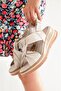 Linyas Cream Beige Color Genuine Leather Summer Sandals Wedge Heels Velcro Shoes - 2