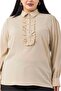 Plus Size Beige Shirt with Ruffle Detail on the Front and Shirt Collar Cuff - 5