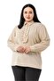 Plus Size Beige Shirt with Ruffle Detail on the Front and Shirt Collar Cuff