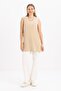 Beige-Basic Zero Sleeve Undershirt Tunic - 2