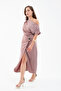 Women's Taupe Slim Fit Accessory Detail Midi Dress - 2