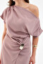 Women's Taupe Slim Fit Accessory Detail Midi Dress - 4