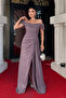 Glitter Fabric Gathered Detailed Fish Evening Dress - Li̇la - 2