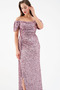 Women's Powder Slim Fit Sequin Embroidered Long Evening Dress - 4
