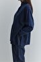 Polo Neck Washed Sweatshirt Navy Blue - 2