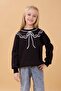 Girl's Crew Neck Printed Hooded Winter Sweatshirt - Black - 7
