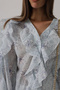 Women's Cobalt Blue Ruffled Floral Pattern Long Sleeve Shirt Vs00644 - 5